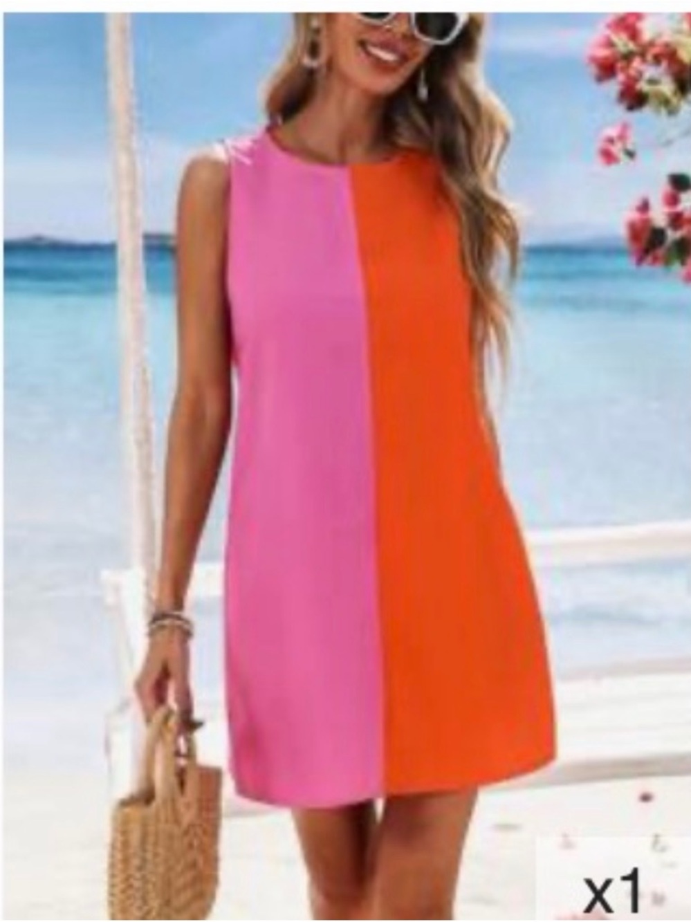 Colorblock Sleeveless Shift Dress in Pink and Orange XL